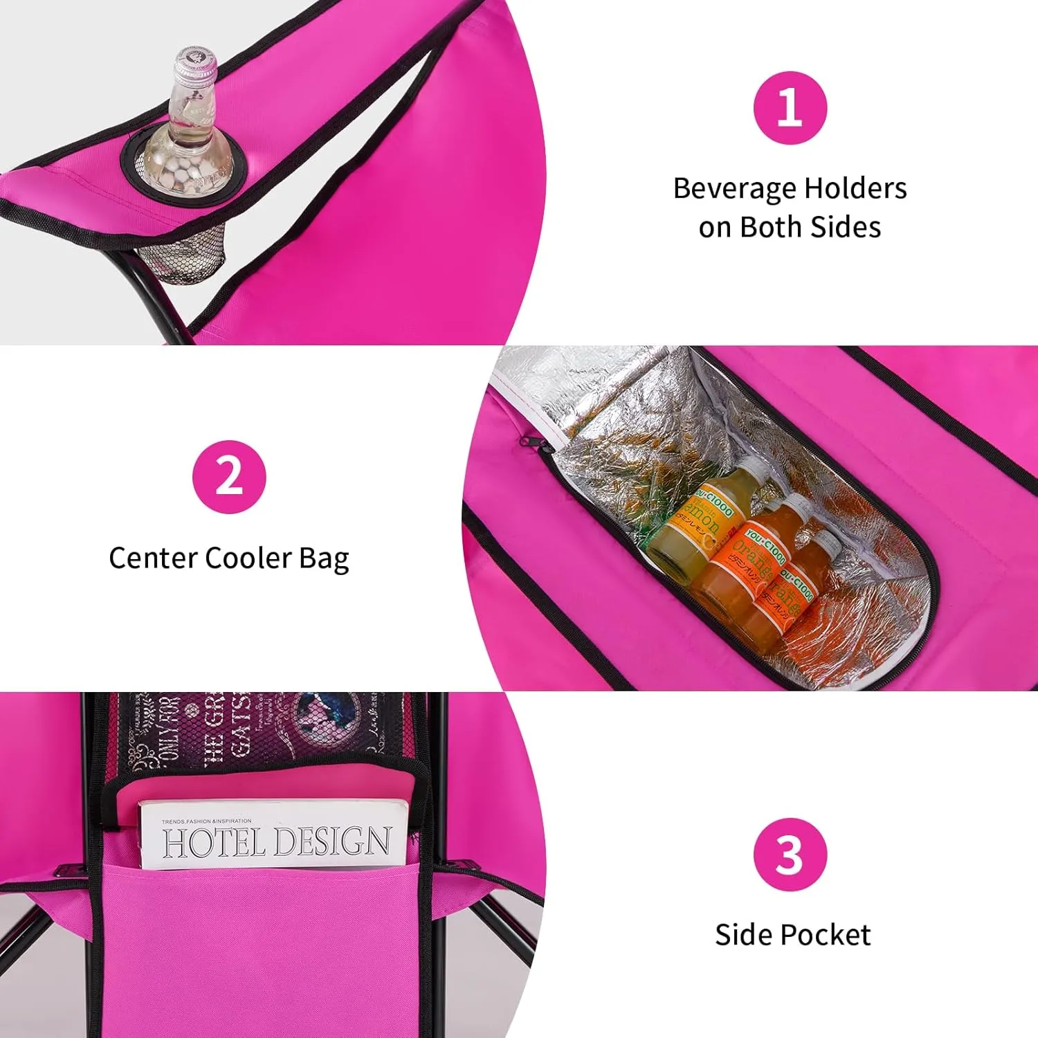 Goplus Double Camping Chair with Umbrella, Folding Loveseat Chairs w/Canopy Shade, Carrying Bag, Table, Cup Holder, Portable Beach Chairs Outdoor Picnic Patio (Pink)