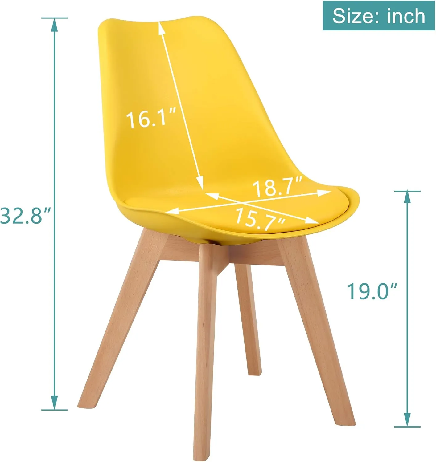 GOTMINSI Modern Style Chair Dining, Shell Lounge Plastic Chair with Chairs Natural Wood Legs (Set of 2 Yellow)