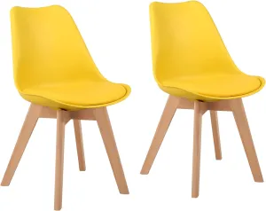 GOTMINSI Modern Style Chair Dining, Shell Lounge Plastic Chair with Chairs Natural Wood Legs (Set of 2 Yellow)
