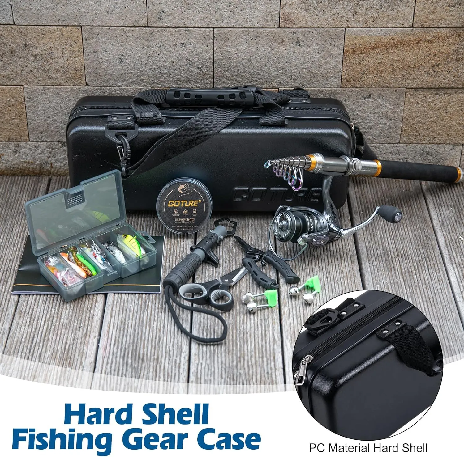 Goture Fishing Rod and Reel Combos-Telescopic Fishing Pole Spinning Reel Lures Set with PC Hard Shell Suitcase, Telescopic Rod Reel Combo Kit for Starter Travel Saltwater, Gifts for Men