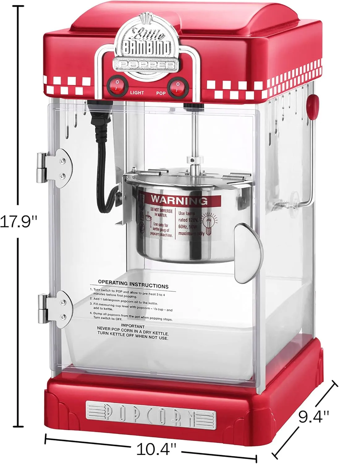 Great Northern Popcorn Company 83-DT5621 Northern Company Red GNP Little Bambino 2-1/2 Ounce Retro Style Popcorn Popper Machine, 2.5 Ounce
