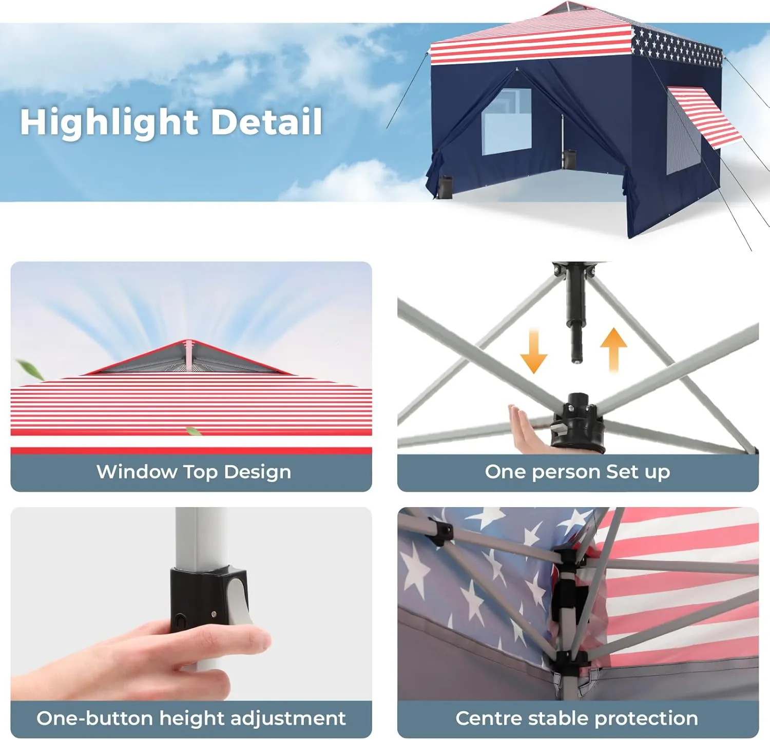 GREEN PARTY 10x10 Pop Up Canopy Tent, Commercial Instant Easy Up Outdoor Tent Canopy with 4 Removable Sidewalls, One Push Center Lock & Wheeled Carry Bag, American Flag