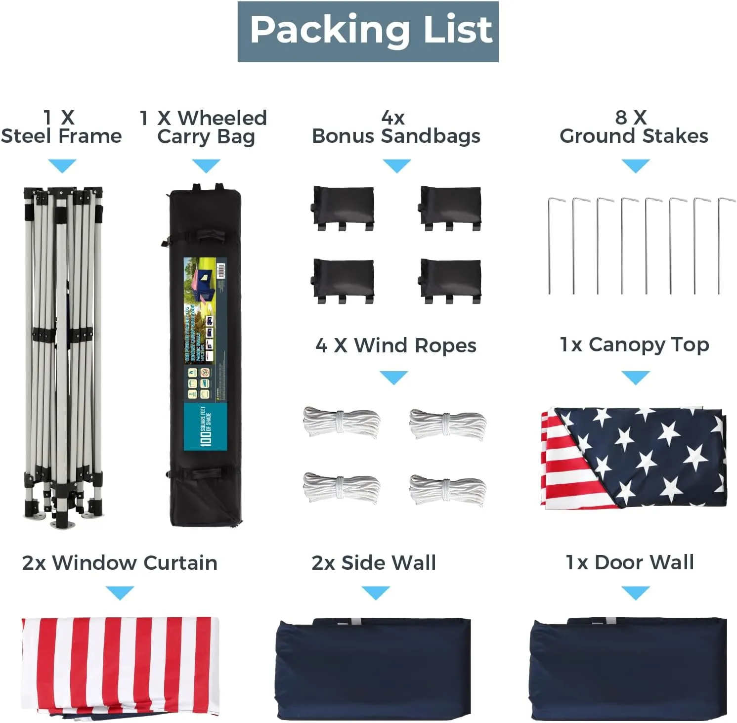 GREEN PARTY 10x10 Pop Up Canopy Tent, Commercial Instant Easy Up Outdoor Tent Canopy with 4 Removable Sidewalls, One Push Center Lock & Wheeled Carry Bag, American Flag