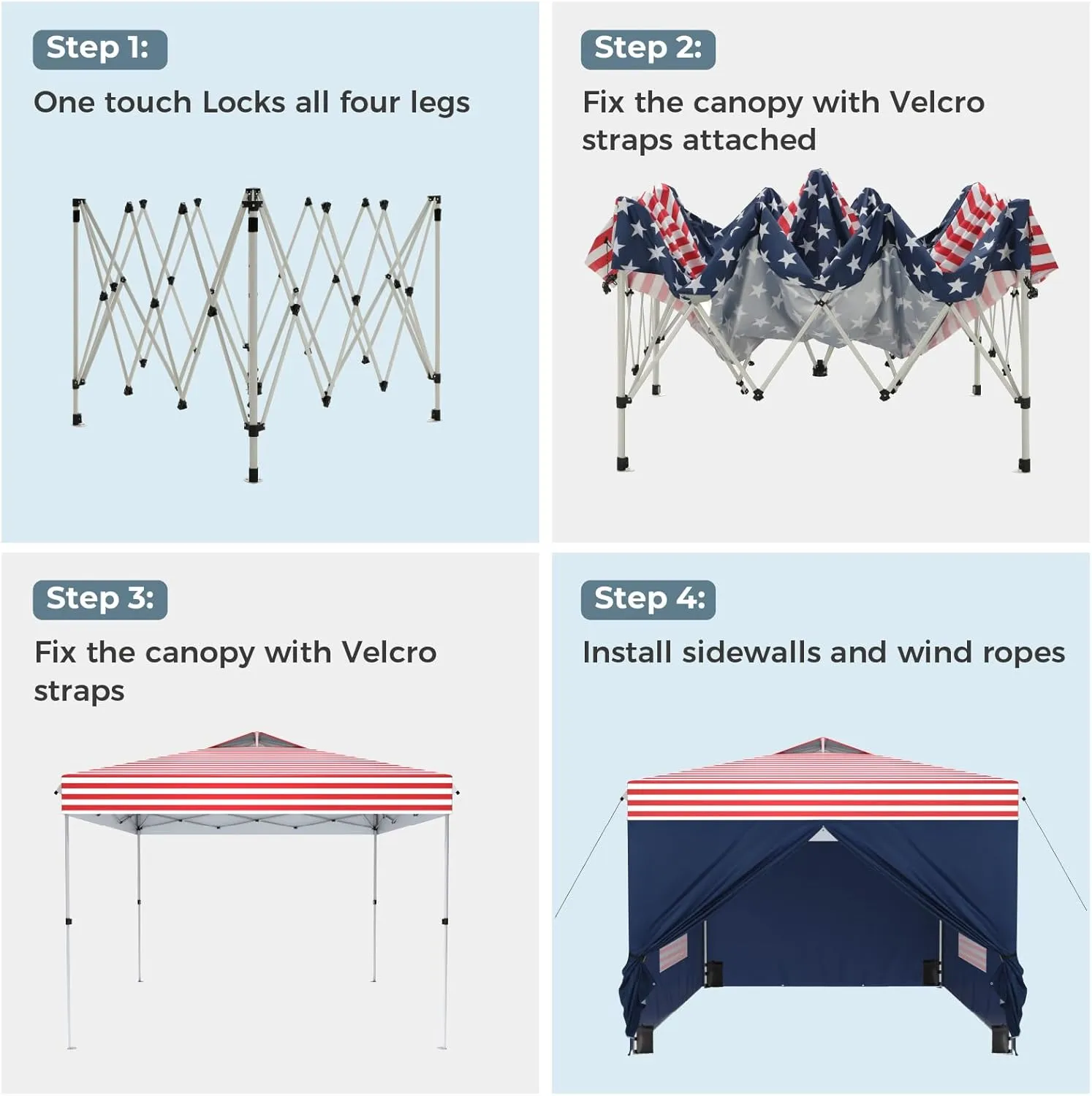 GREEN PARTY 10x10 Pop Up Canopy Tent, Commercial Instant Easy Up Outdoor Tent Canopy with 4 Removable Sidewalls, One Push Center Lock & Wheeled Carry Bag, American Flag