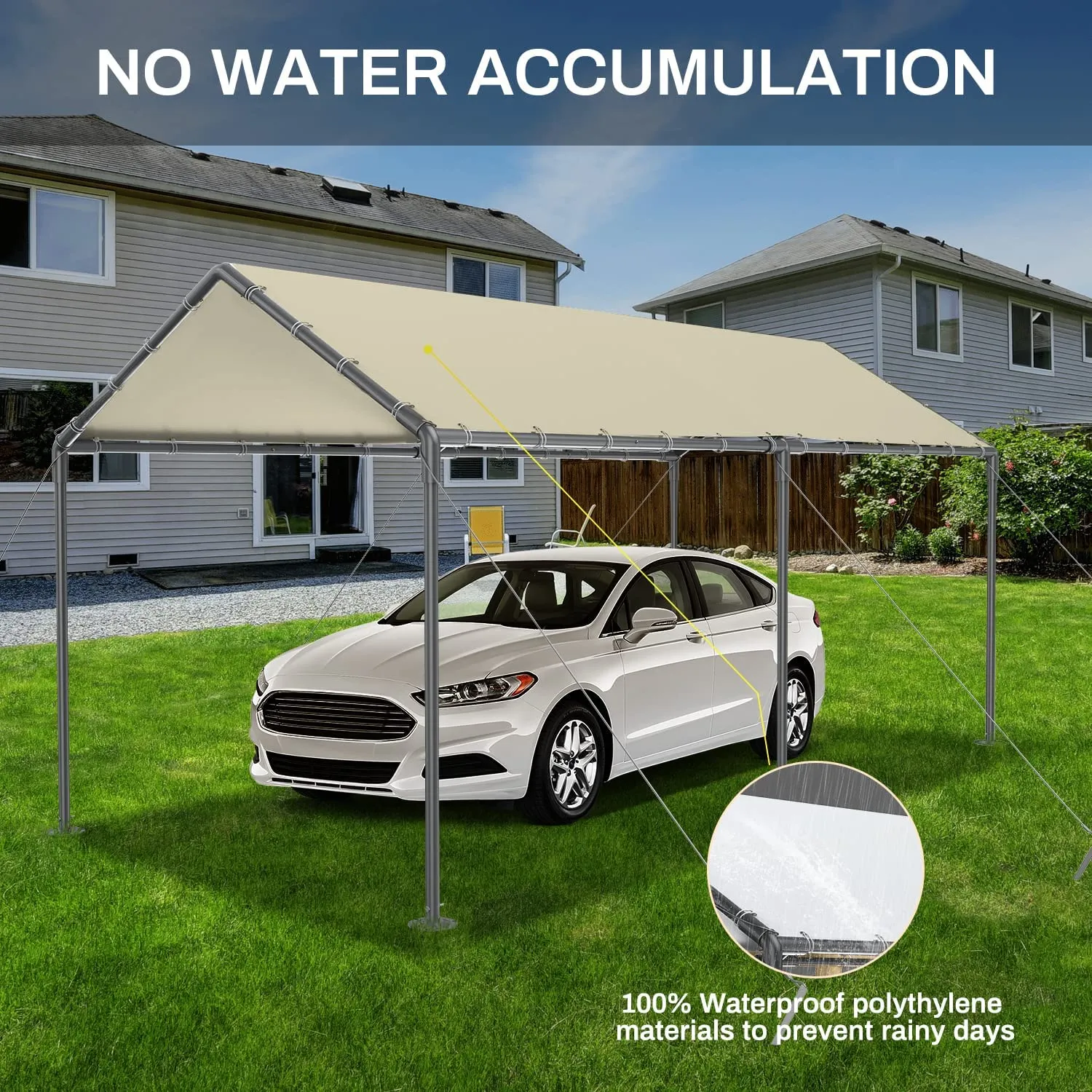 Grezone 10 x 20ft Heavy Duty Carport,Portable Car Tent Garage,All Season UV Resistant Car Canopy for Auto,Truck,Boat,Car (Beige)