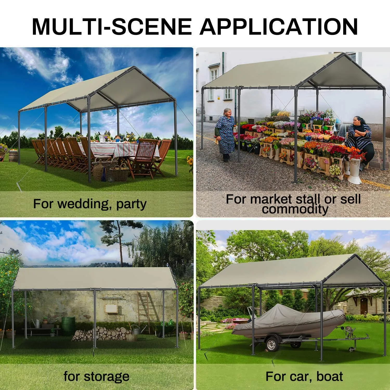 Grezone 10 x 20ft Heavy Duty Carport,Portable Car Tent Garage,All Season UV Resistant Car Canopy for Auto,Truck,Boat,Car (Beige)