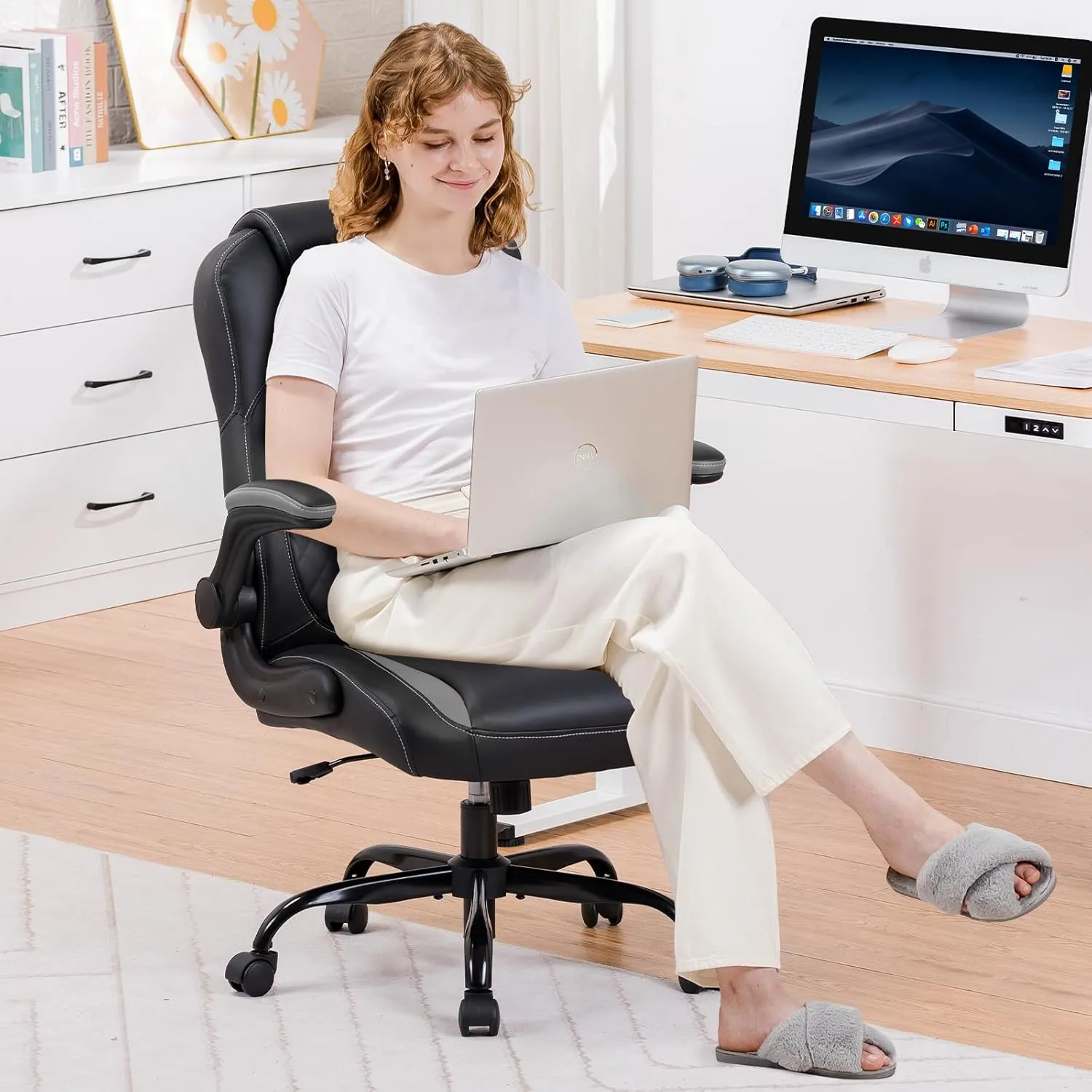 GTPLAYER Gaming Chair with Flip-Up Armrest, Video Gaming Chair with Rocking Function, Ergonomic Computer Gaming Chair with High-Density Sponge and Adjustable Height (Gray)