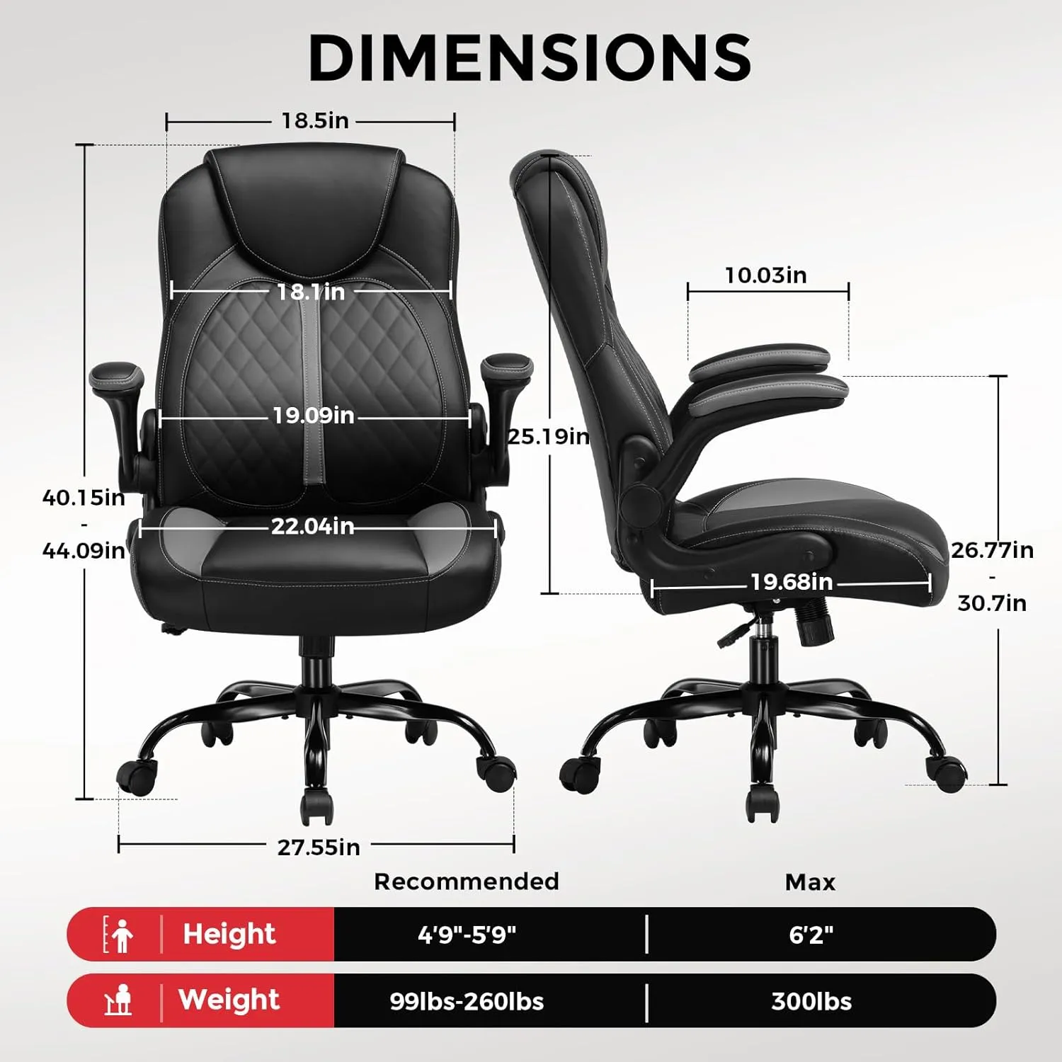 GTPLAYER Gaming Chair with Flip-Up Armrest, Video Gaming Chair with Rocking Function, Ergonomic Computer Gaming Chair with High-Density Sponge and Adjustable Height (Gray)