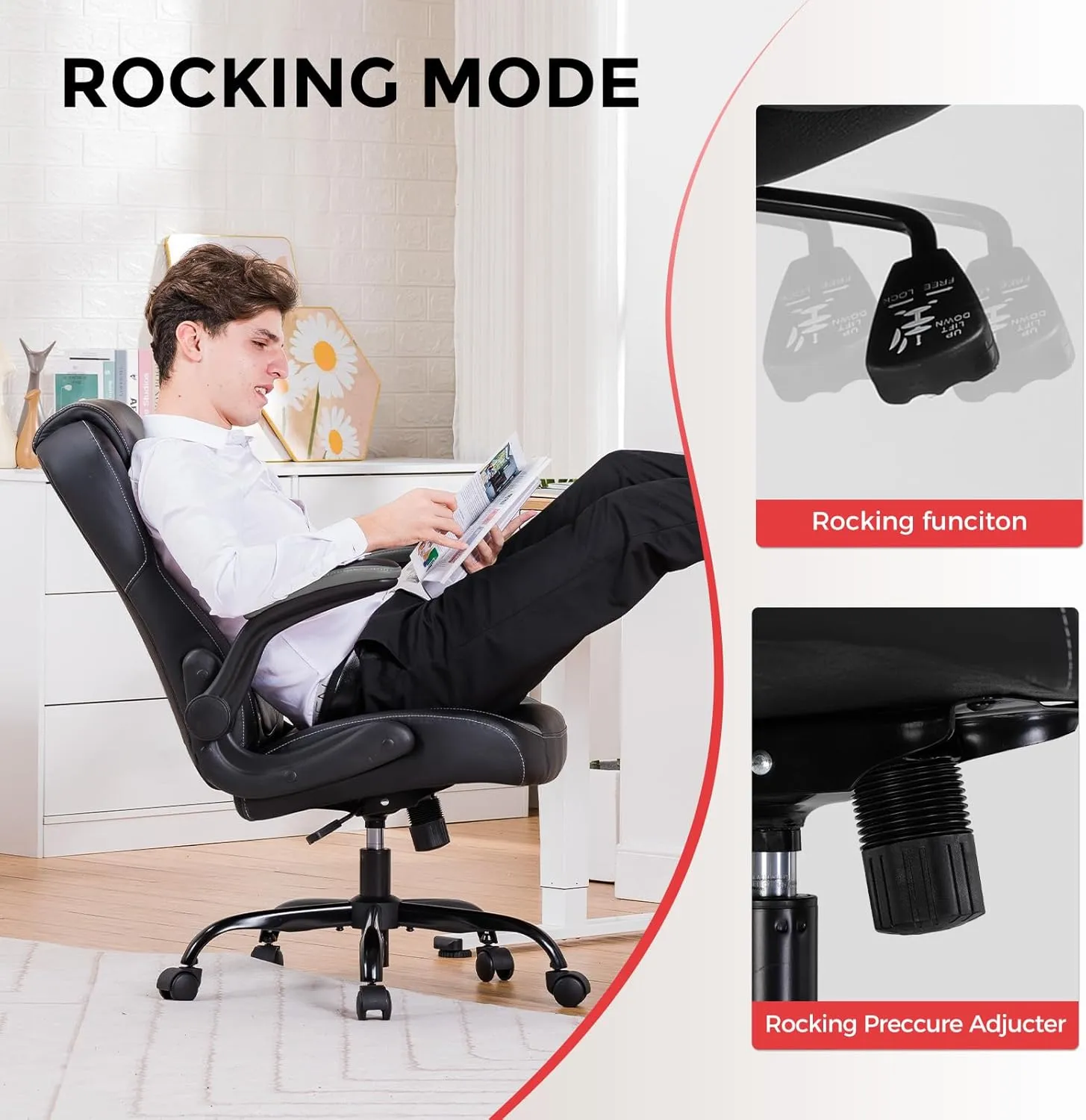 GTPLAYER Gaming Chair with Flip-Up Armrest, Video Gaming Chair with Rocking Function, Ergonomic Computer Gaming Chair with High-Density Sponge and Adjustable Height (Gray)