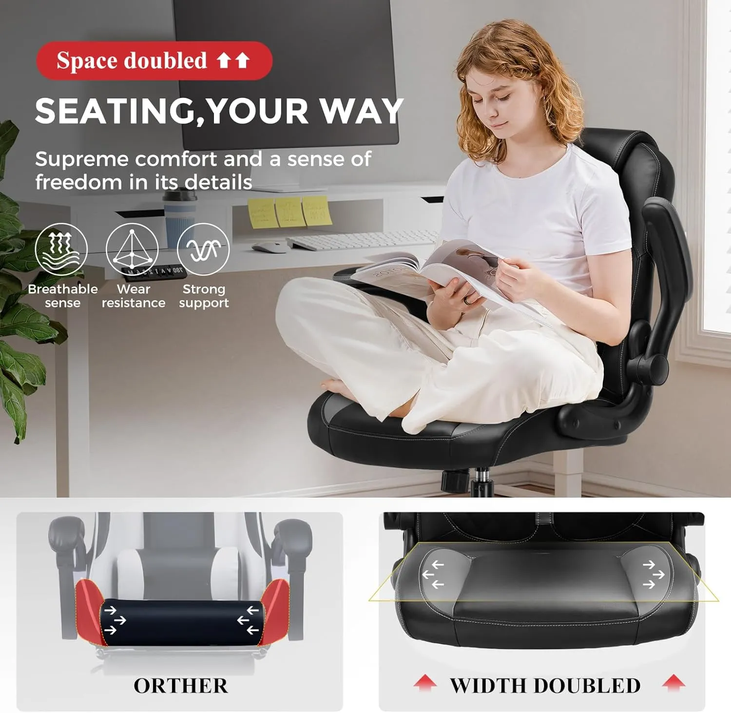 GTPLAYER Gaming Chair with Flip-Up Armrest, Video Gaming Chair with Rocking Function, Ergonomic Computer Gaming Chair with High-Density Sponge and Adjustable Height (Gray)