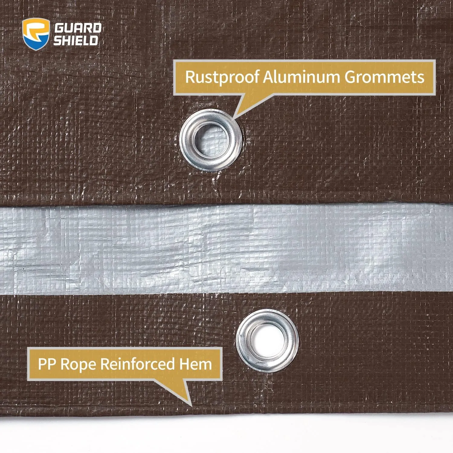 GUARD SHIELD Tarps Heavy Duty Waterproof 12x16 Feet Brown/Bright Silver Poly Tarp Cover Outdoor Thick UV Resistant Tarpaulin with Grommets 10mil