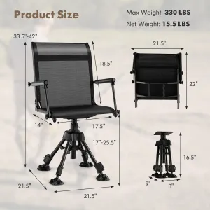 GYMAX Swivel Hunting Chair, 360 Degree Folding Hunting Blind Chair with Adjustable Height, Arm Rest, Telescopic Legs & Duck Feet, 330 LBS Silent Outdoor Ground Blind Seat for Deer Dove Hunting Fishing
