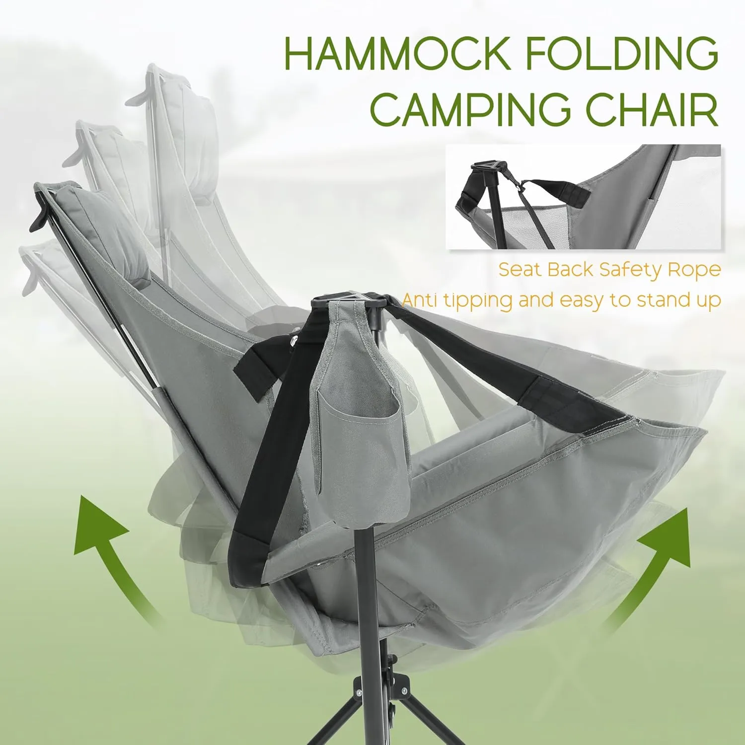 Hammock Folding Camping Chair - Outdoor Portable Swing Camp Chairs Set of 2 with Stand Adults Rocking Swinging Chair for Beach Lawn Patio (Grey)
