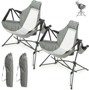 Hammock Folding Camping Chair - Outdoor Portable Swing Camp Chairs Set of 2 with Stand Adults Rocking Swinging Chair for Beach Lawn Patio (Grey)