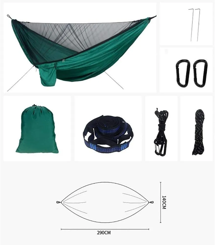 Hammock Mosquito Net Mosquito Net Hammock Canopy Set Outdoor Quick Opening Hammock Rainproof Shade Camping Tent(Dark Green)