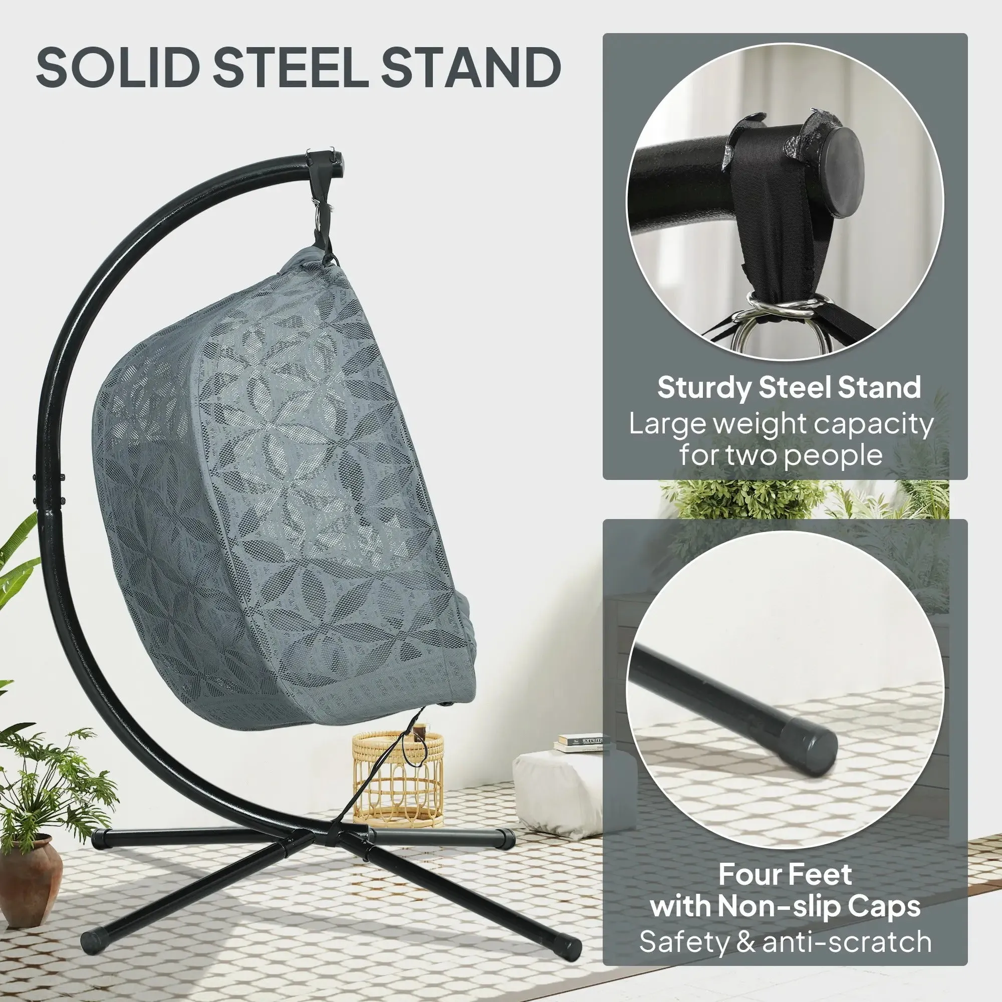 Hanging Cup Cushion Multifunctional Outdoor Outsunny Charcoal Holders, With Chair Grey Waterproof Double And