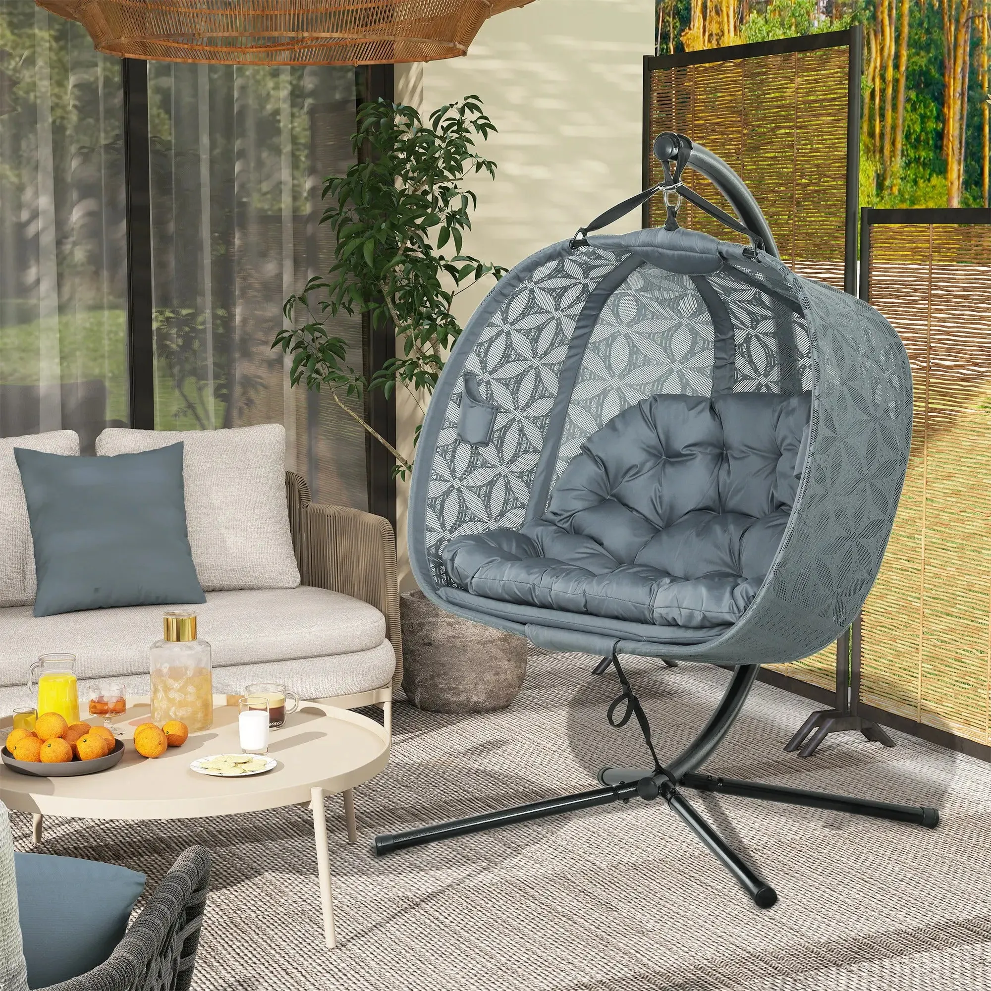 Hanging Cup Cushion Multifunctional Outdoor Outsunny Charcoal Holders, With Chair Grey Waterproof Double And