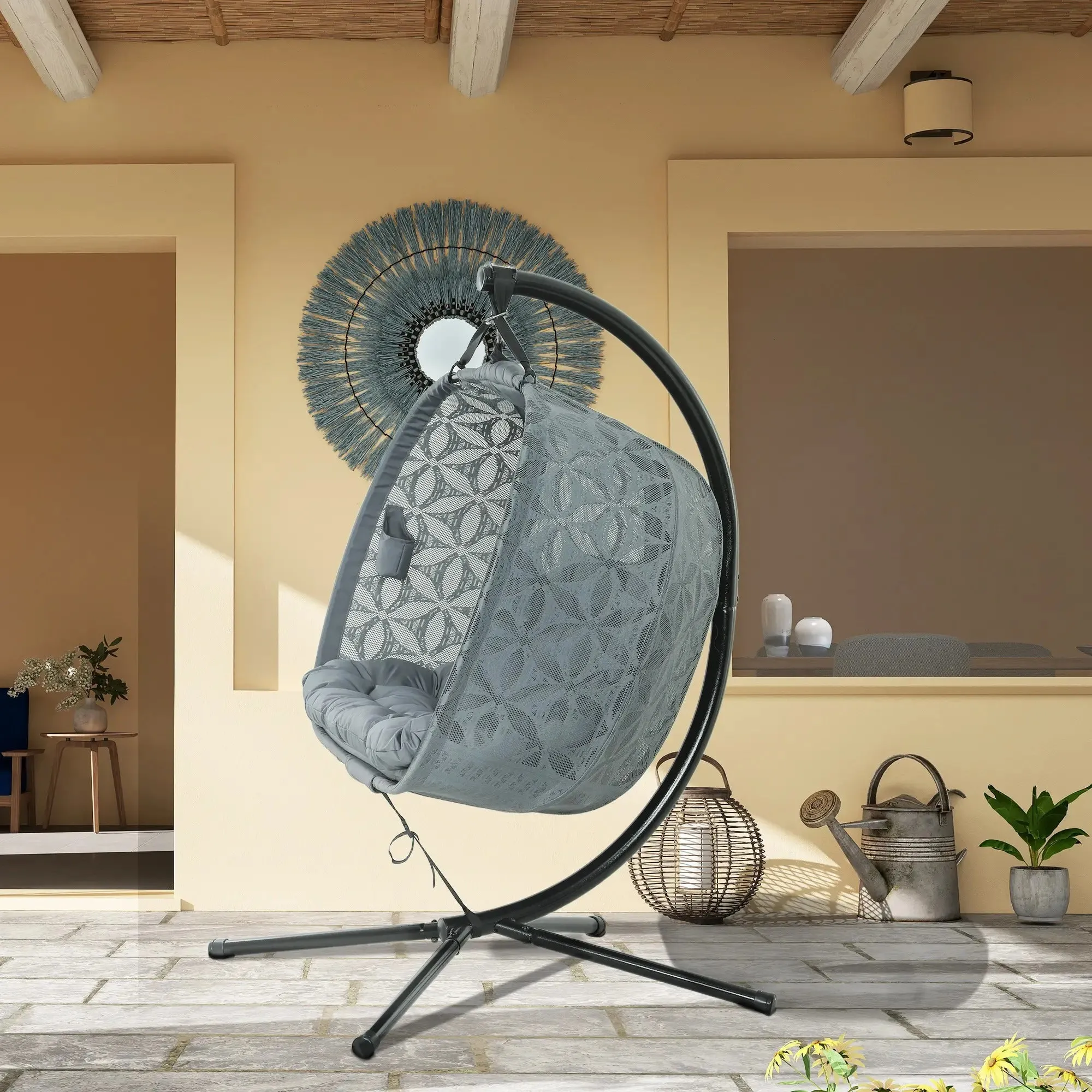 Hanging Cup Cushion Multifunctional Outdoor Outsunny Charcoal Holders, With Chair Grey Waterproof Double And