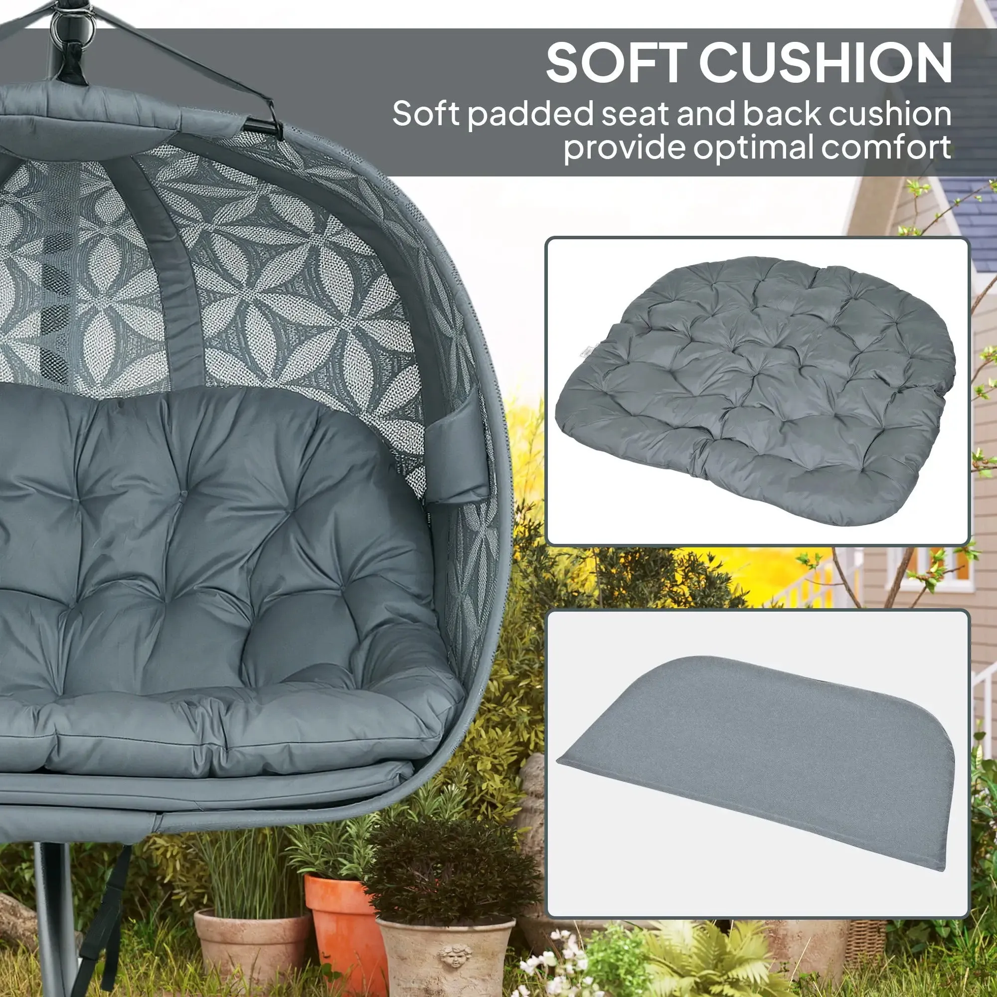 Hanging Cup Cushion Multifunctional Outdoor Outsunny Charcoal Holders, With Chair Grey Waterproof Double And