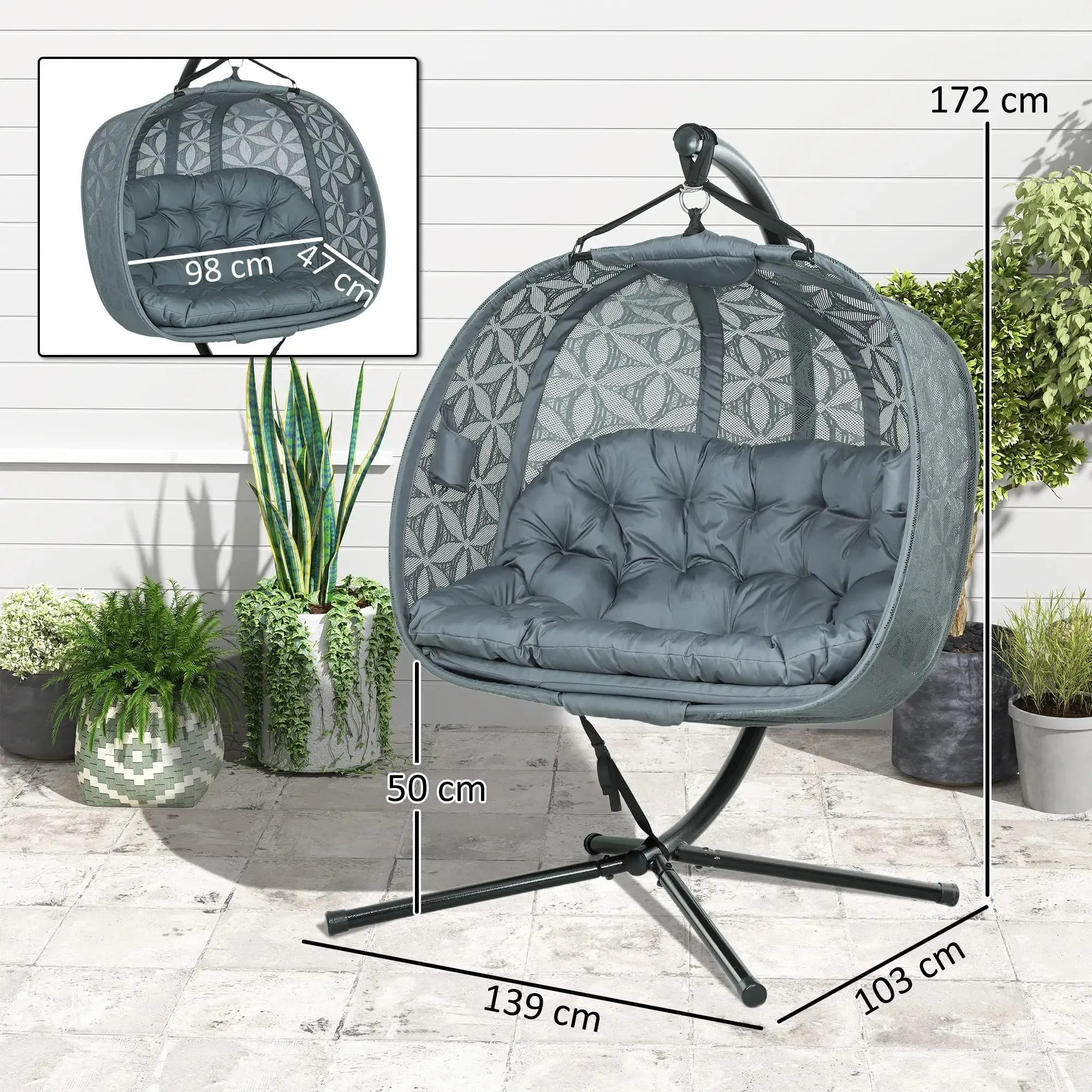 Hanging Cup Cushion Multifunctional Outdoor Outsunny Charcoal Holders, With Chair Grey Waterproof Double And