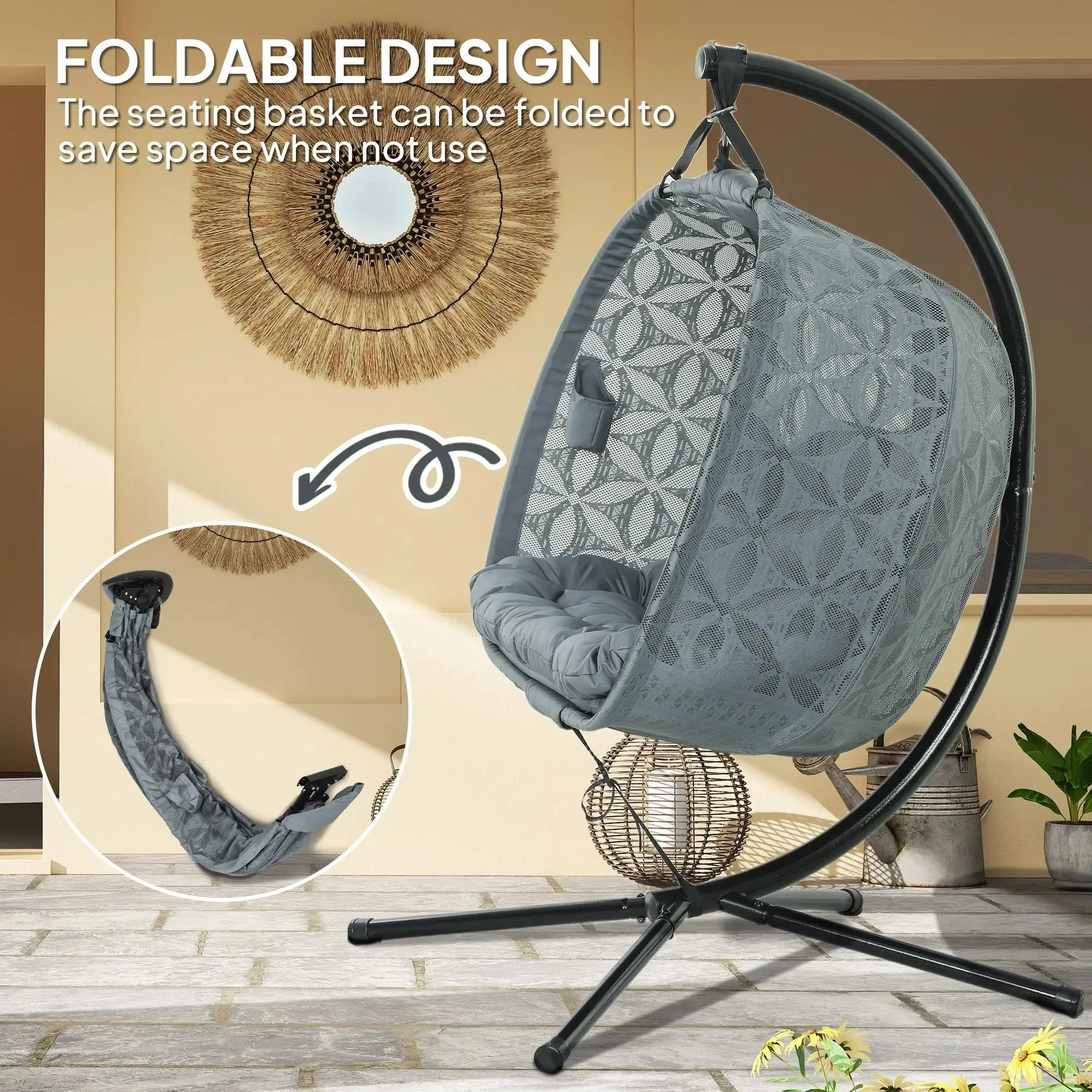 Hanging Cup Cushion Multifunctional Outdoor Outsunny Charcoal Holders, With Chair Grey Waterproof Double And