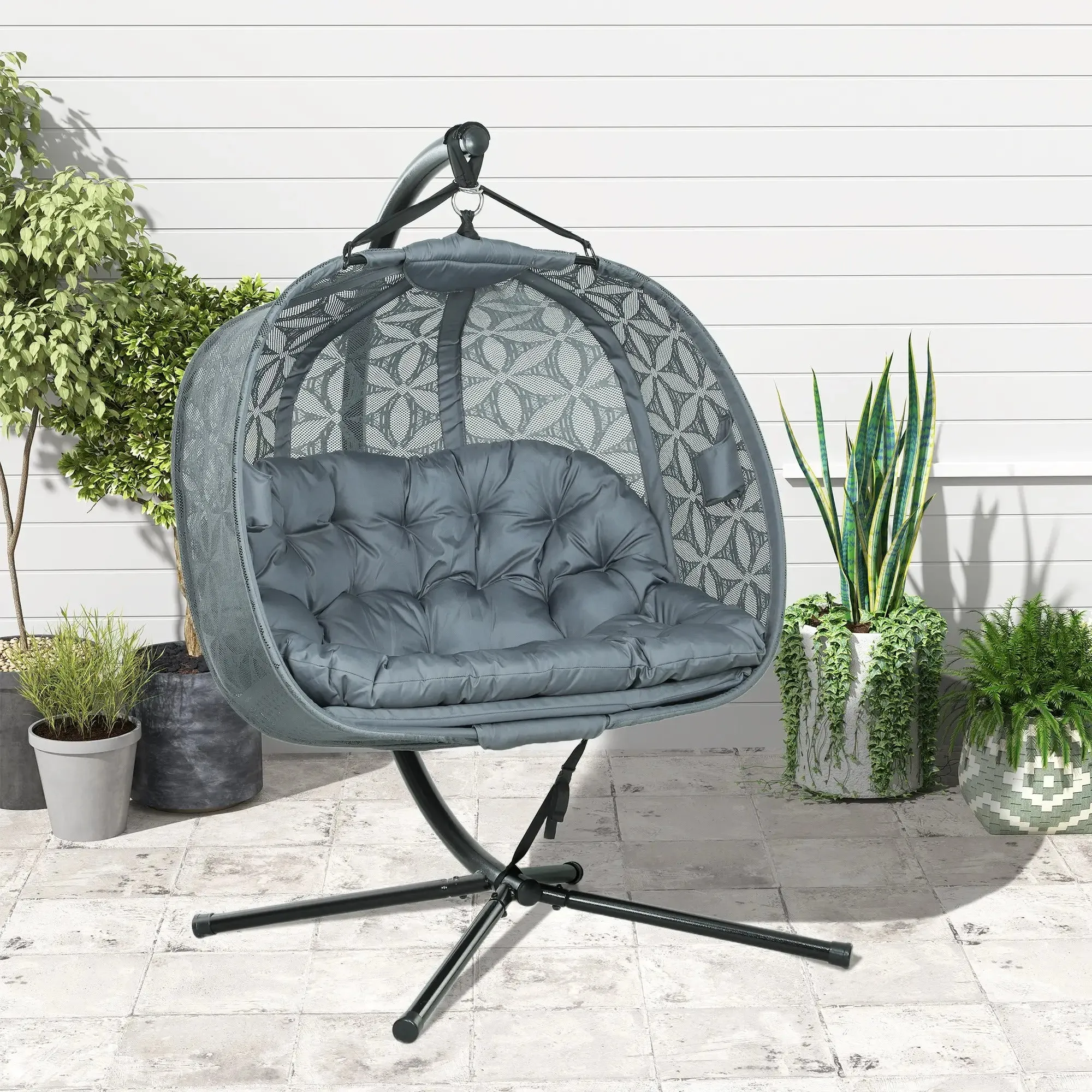 Hanging Cup Cushion Multifunctional Outdoor Outsunny Charcoal Holders, With Chair Grey Waterproof Double And