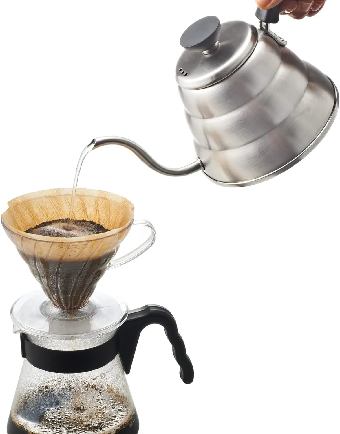 Hario V60 "Buono" Drip Kettle Stovetop Gooseneck Coffee Kettle 1.0L, Stainless Steel,Silver