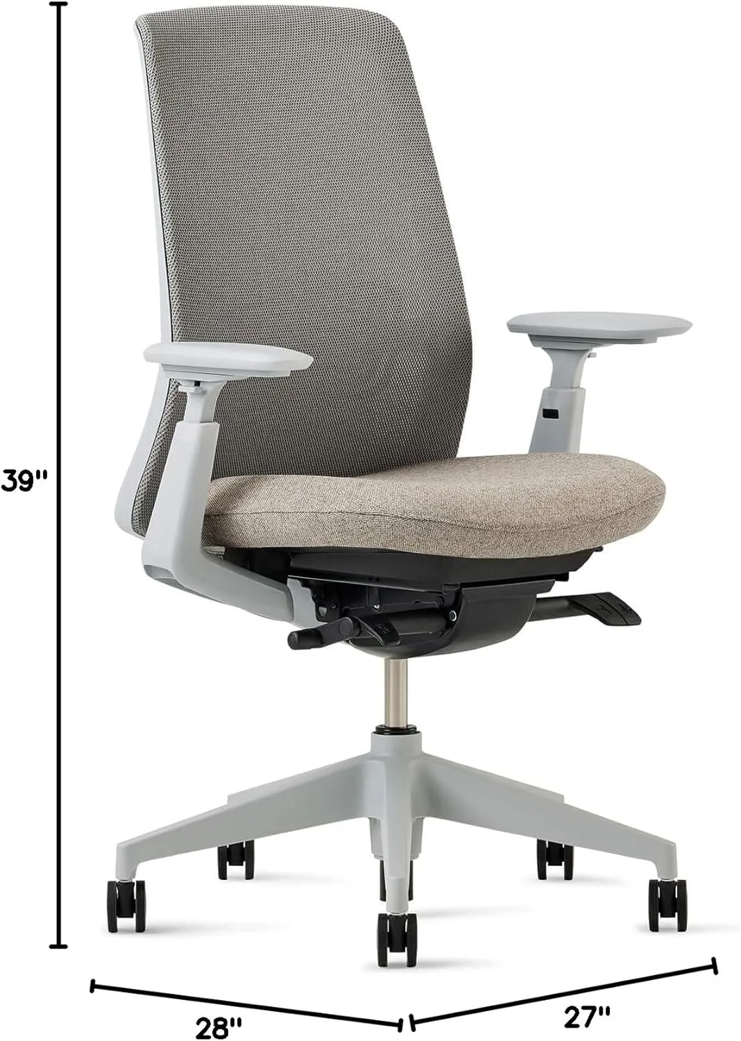 Haworth Soji Office Chair with Ergonomic Adjustments and Lumbar Support, Flexible Mesh Back (Stone)