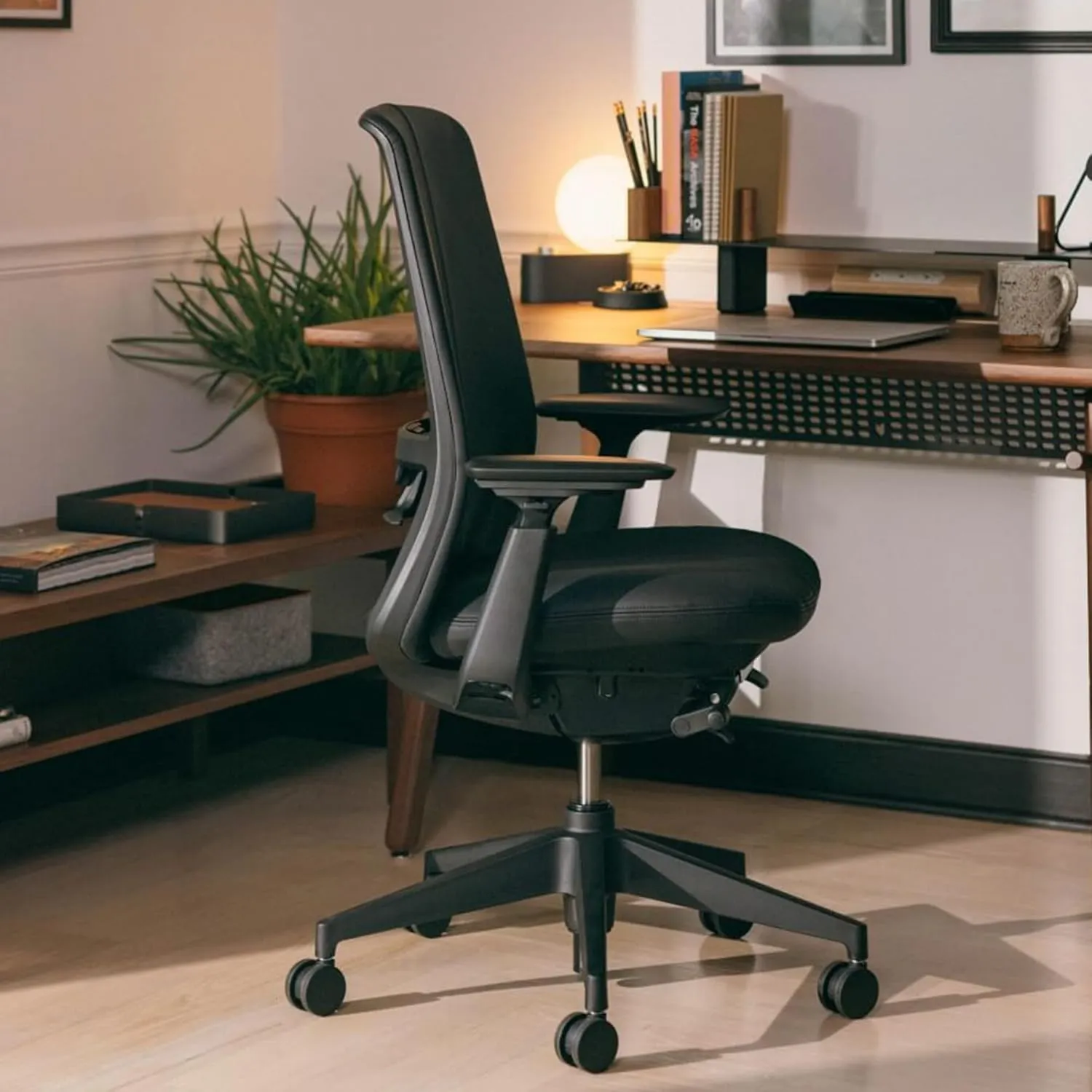 Haworth Soji Office Chair with Ergonomic Adjustments and Lumbar Support, Flexible Mesh Back (Stone)