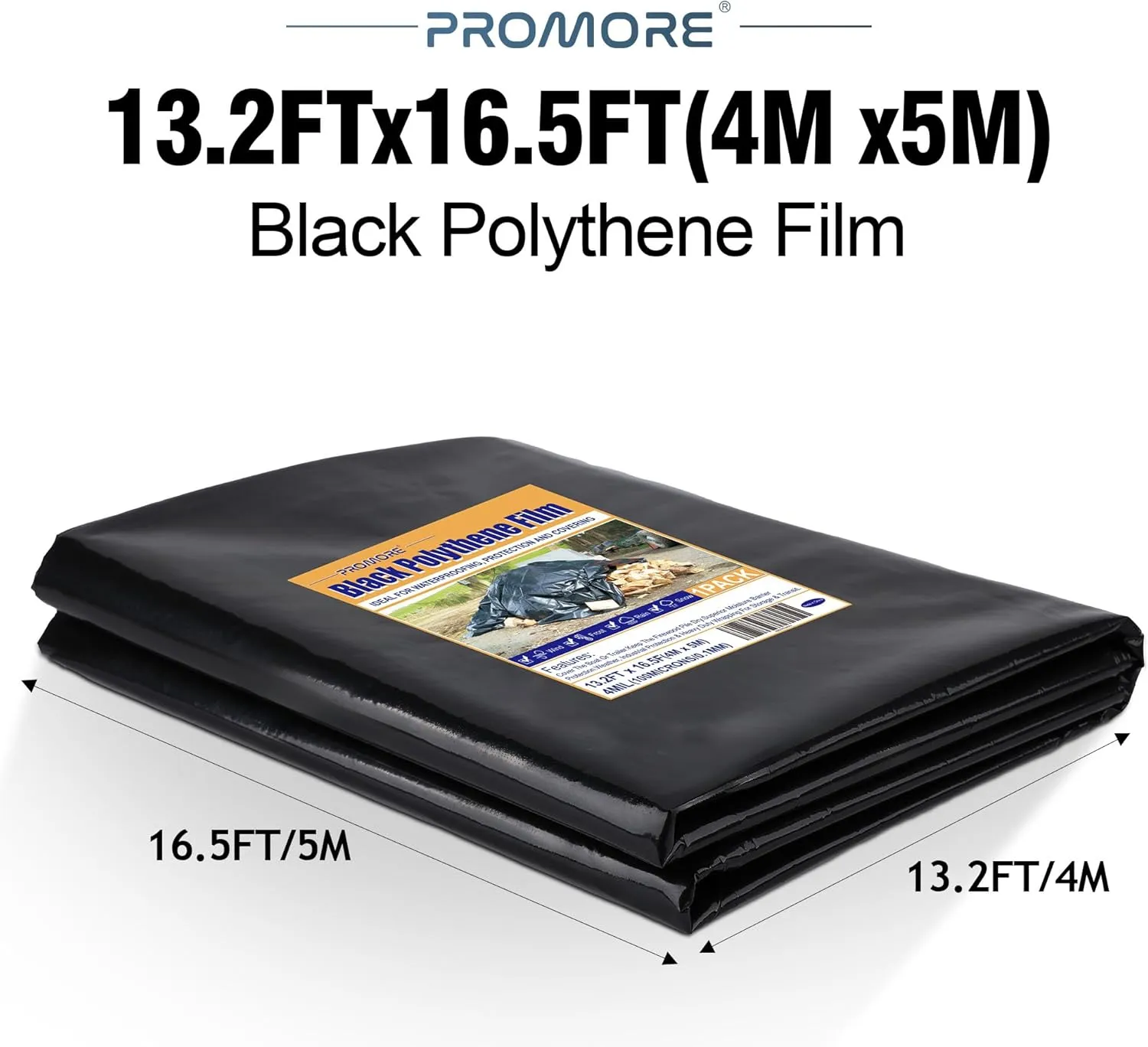 Heavy Duty Black Plastic Sheeting 13.2x16.5ft-4MIL,for Construction Waterproof Painters Tarp Landscape Ground Cover, Plant Farm Garden Greenhouse Agriculture