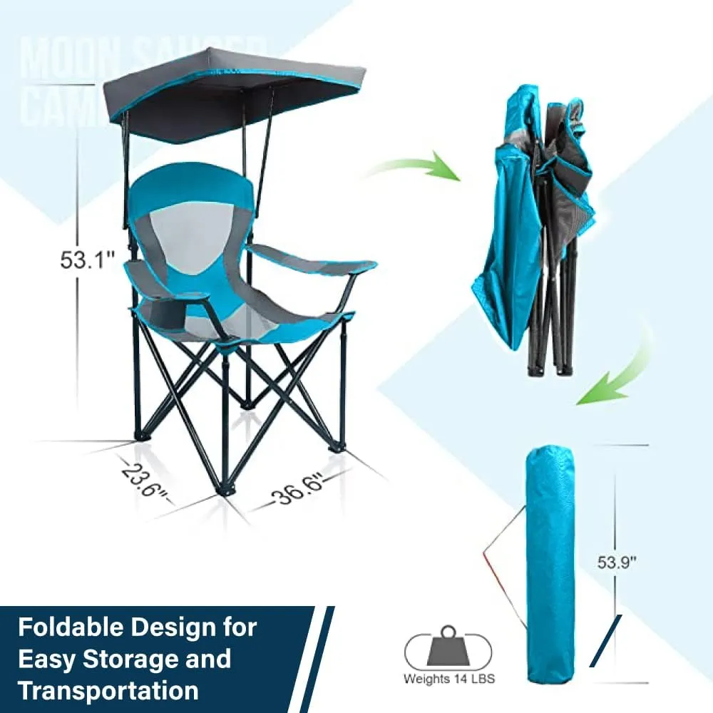 Heavy Duty Canopy Lounge Chair Sunshade Hiking Travel Chair, Foldable Canopy Shade Chair for Outdoor, Camping, Patio, Support 350 LBS, 2 Pack, Enamel Blue