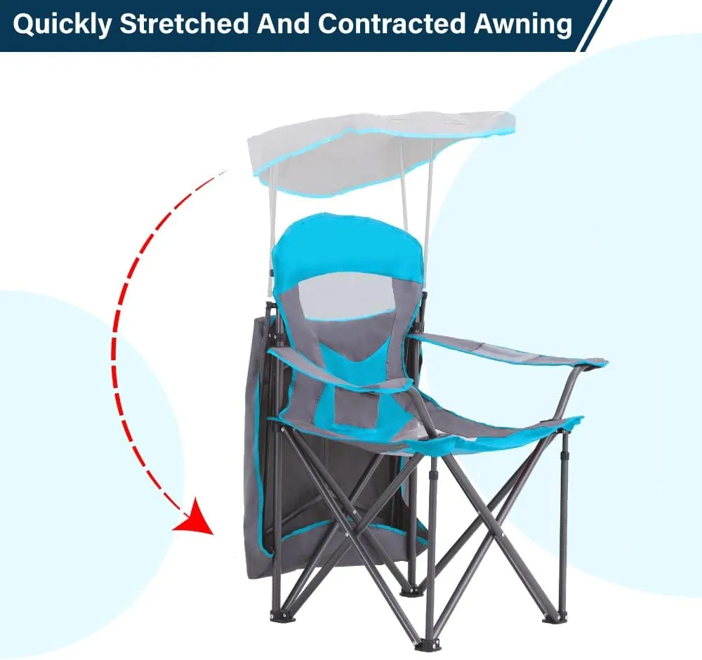 Heavy Duty Canopy Lounge Chair Sunshade Hiking Travel Chair, Foldable Canopy Shade Chair for Outdoor, Camping, Patio, Support 350 LBS, 2 Pack, Enamel Blue