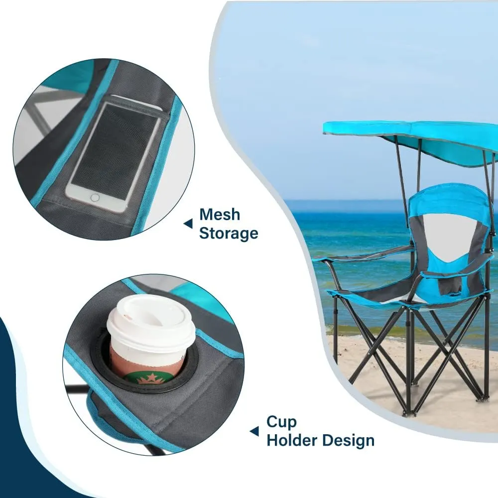 Heavy Duty Canopy Lounge Chair Sunshade Hiking Travel Chair, Foldable Canopy Shade Chair for Outdoor, Camping, Patio, Support 350 LBS, 2 Pack, Enamel Blue