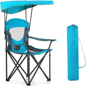 Heavy Duty Canopy Lounge Chair Sunshade Hiking Travel Chair, Foldable Canopy Shade Chair for Outdoor, Camping, Patio, Support 350 LBS, 2 Pack, Enamel Blue