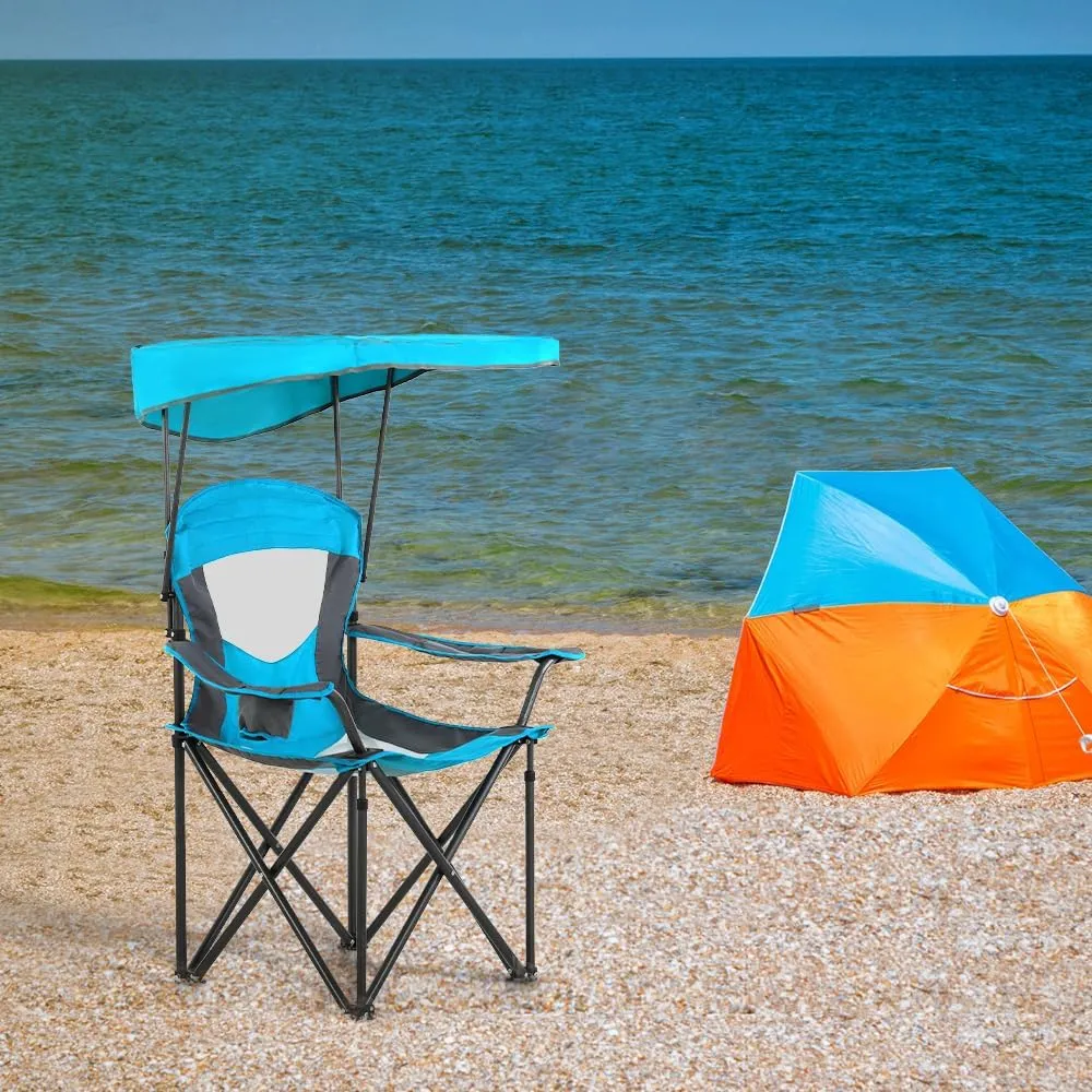 Heavy Duty Canopy Lounge Chair Sunshade Hiking Travel Chair, Foldable Canopy Shade Chair for Outdoor, Camping, Patio, Support 350 LBS, 2 Pack, Enamel Blue