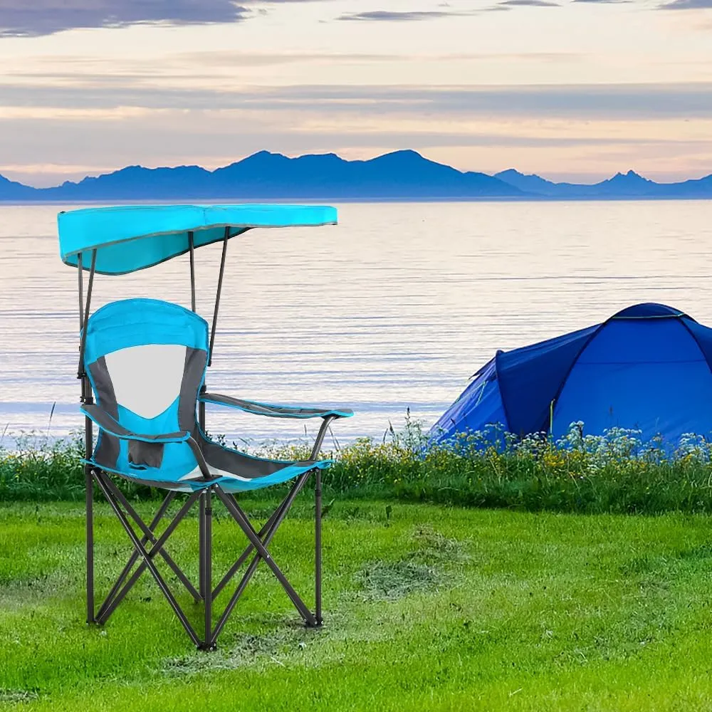 Heavy Duty Canopy Lounge Chair Sunshade Hiking Travel Chair, Foldable Canopy Shade Chair for Outdoor, Camping, Patio, Support 350 LBS, 2 Pack, Enamel Blue