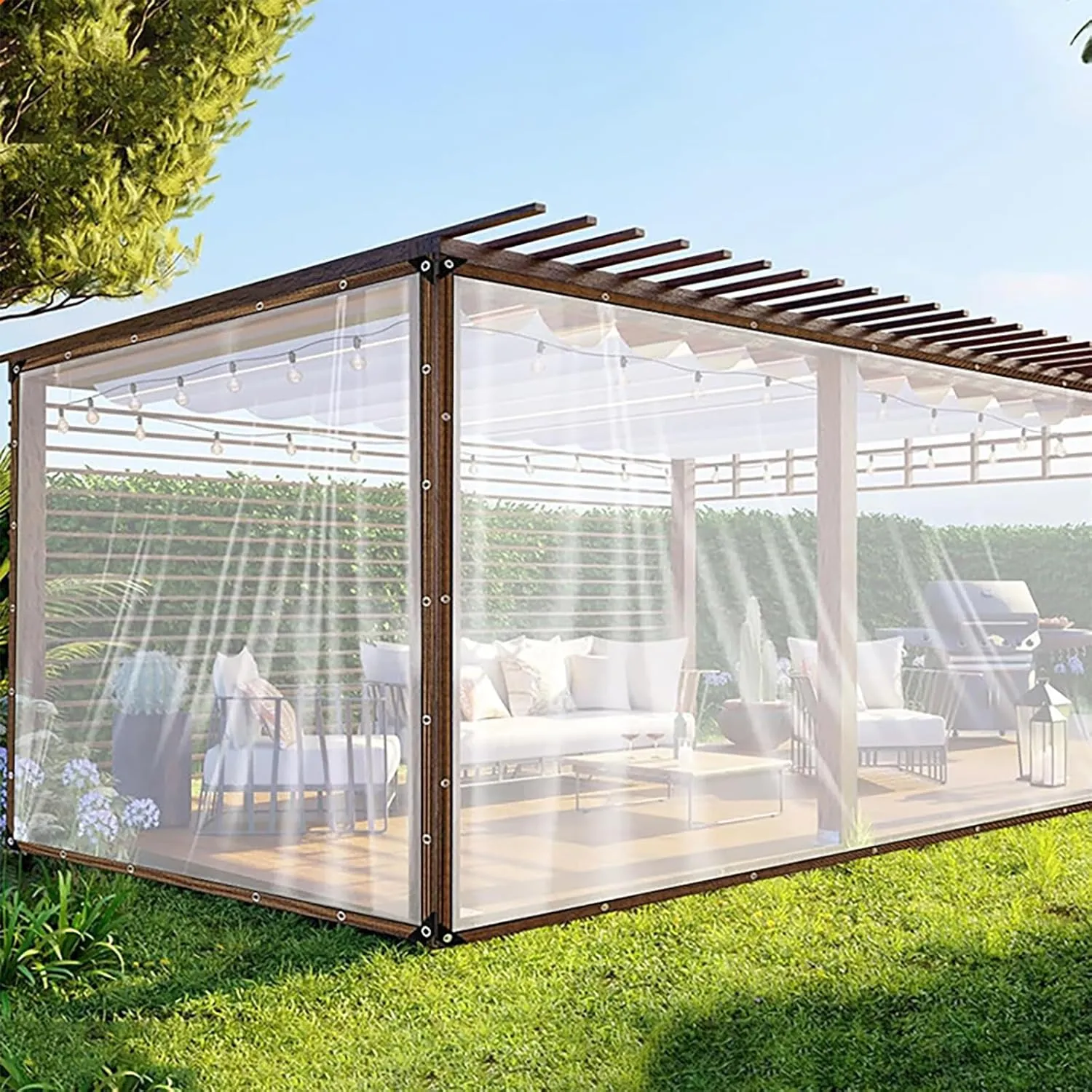 Heavy Duty Clear-Waterproof-Tarps-Outdoor.7 * 10ft 7 * 13ft,7 * 16ft,Tarpaulin Transparent of Patio,Clear Plastic Tarp for Garden Winter(20x26 ft(6x8m))