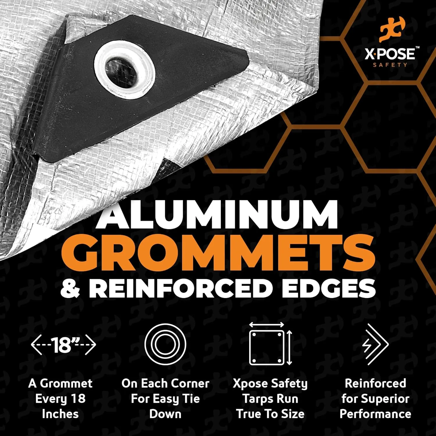 Heavy Duty Poly Tarp - 10' x 10' - 10 Mil Thick Waterproof, UV Blocking Protective Cover - Reversible Silver and Black - Laminated Coating - Grommets - by Xpose Safety