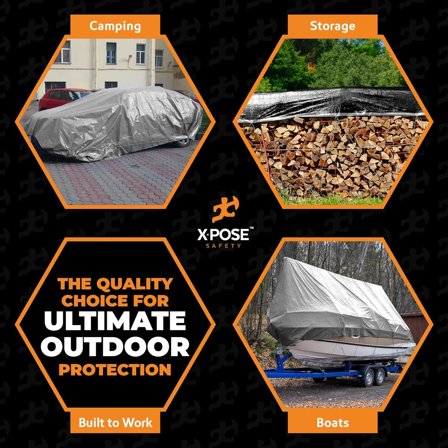 Heavy Duty Poly Tarp - 10' x 10' - 10 Mil Thick Waterproof, UV Blocking Protective Cover - Reversible Silver and Black - Laminated Coating - Grommets - by Xpose Safety