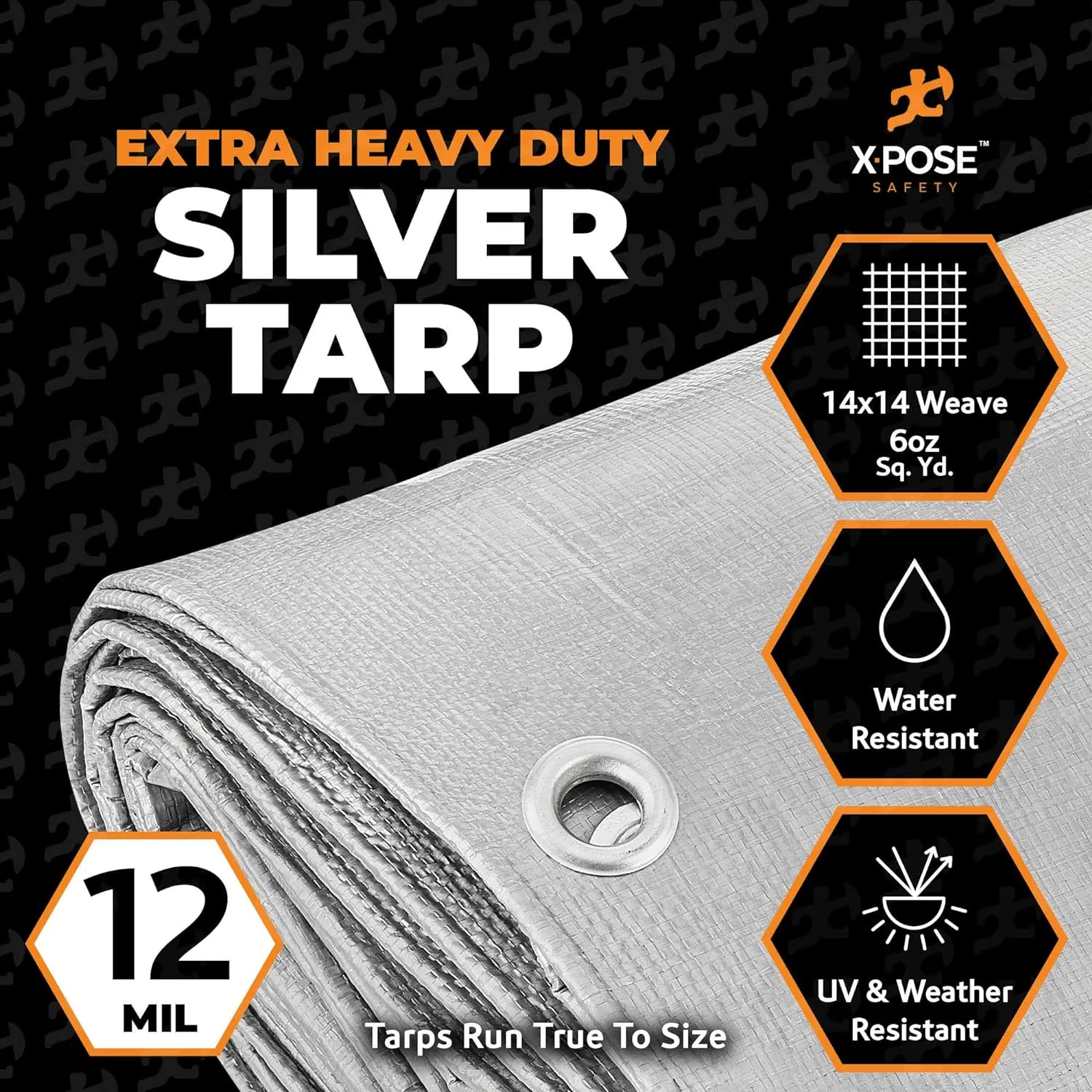 Heavy Duty Silver Poly Tarp 30' X 50' - Multipurpose Protective Cover - Durable, Waterproof, Weather Proof, Rip and Tear Resistant - Extra Thick 12 Mil Polyethylene - by Xpose Safety