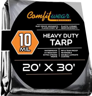 Heavy Duty Waterproof UV Blocking 10 Mil Poly Tarp, Silver/Black