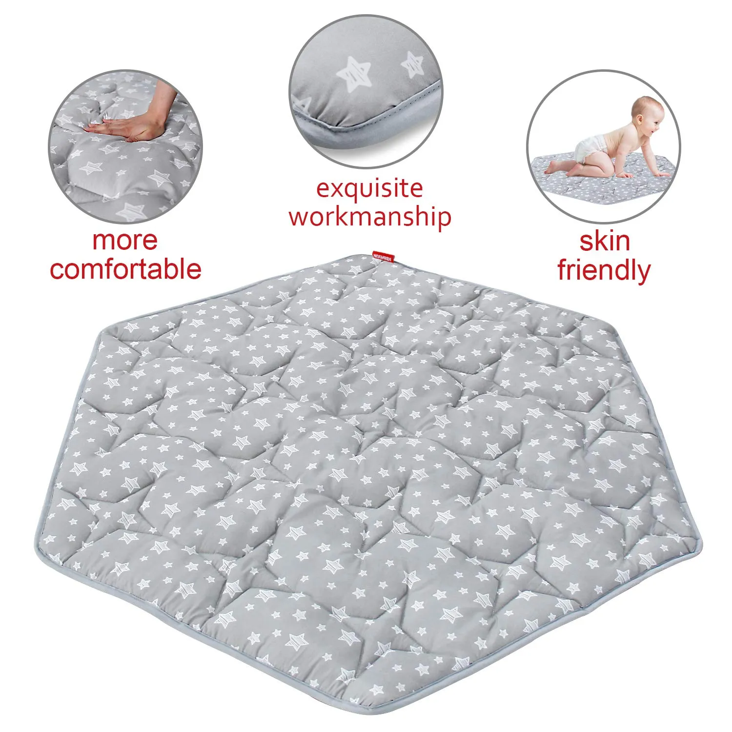 Hexagon Playpen Mat, Baby Playmat Fits Regalo Portable Play Yard 48 Inch and hiccapop 53" PlayPod Playpen, 6 Panel Playpen Mattress Non Slip Pad Mat