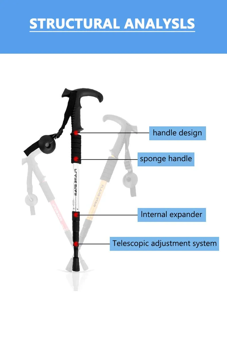 High Density Aluminum Alloy Retractable Trekking walking Pole (ONE)
