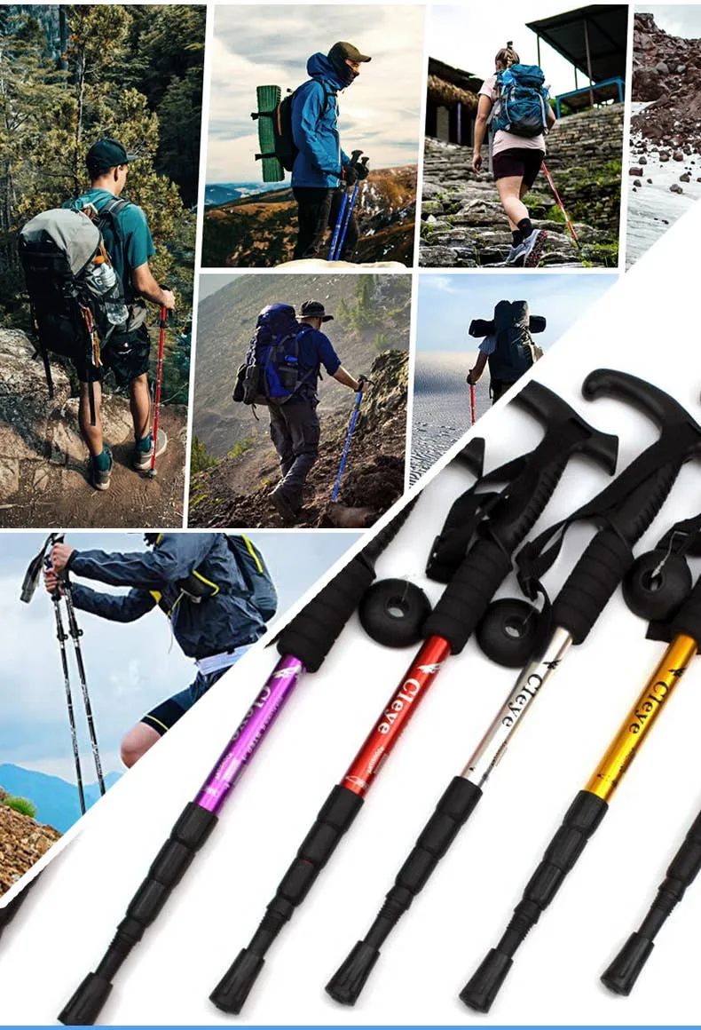 High Density Aluminum Alloy Retractable Trekking walking Pole (ONE)