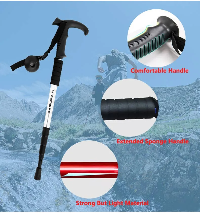 High Density Aluminum Alloy Retractable Trekking walking Pole (ONE)