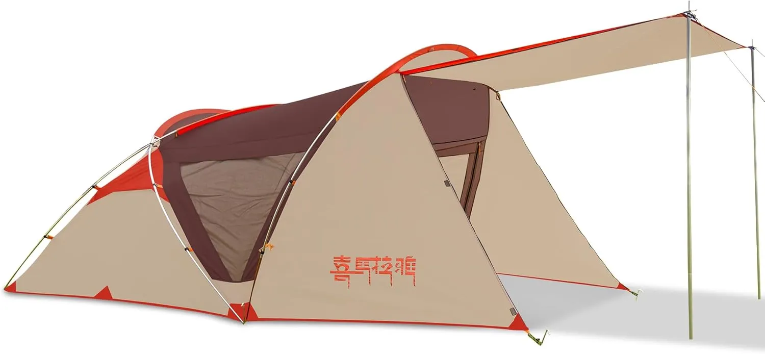 Himalaya Family Tent，3-4 Person Tunnel Tent Camping Tent with One Bedroom and One Living Room Portable Lightweight for Outdoor Camping Hiking Mountaineering