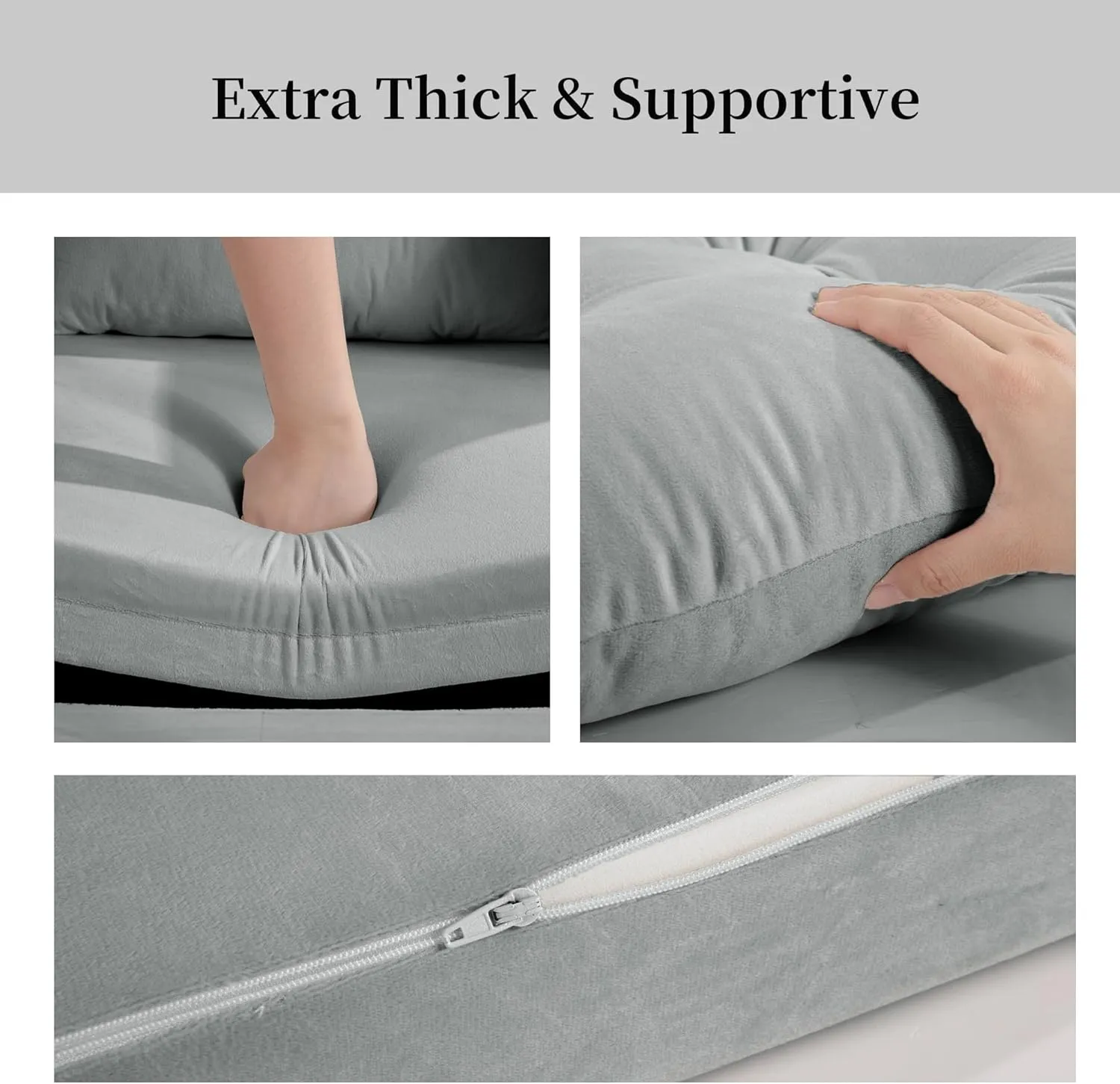 HOMBYS Glider Rocker Replacement Cushions 5 PCS with Storage Side Pocket, Velvet Fabric, Foam & Microfiber Filling, Non-Slip & Washable,Thickened & Supportive for Glider Rocking Chair-Light Grey