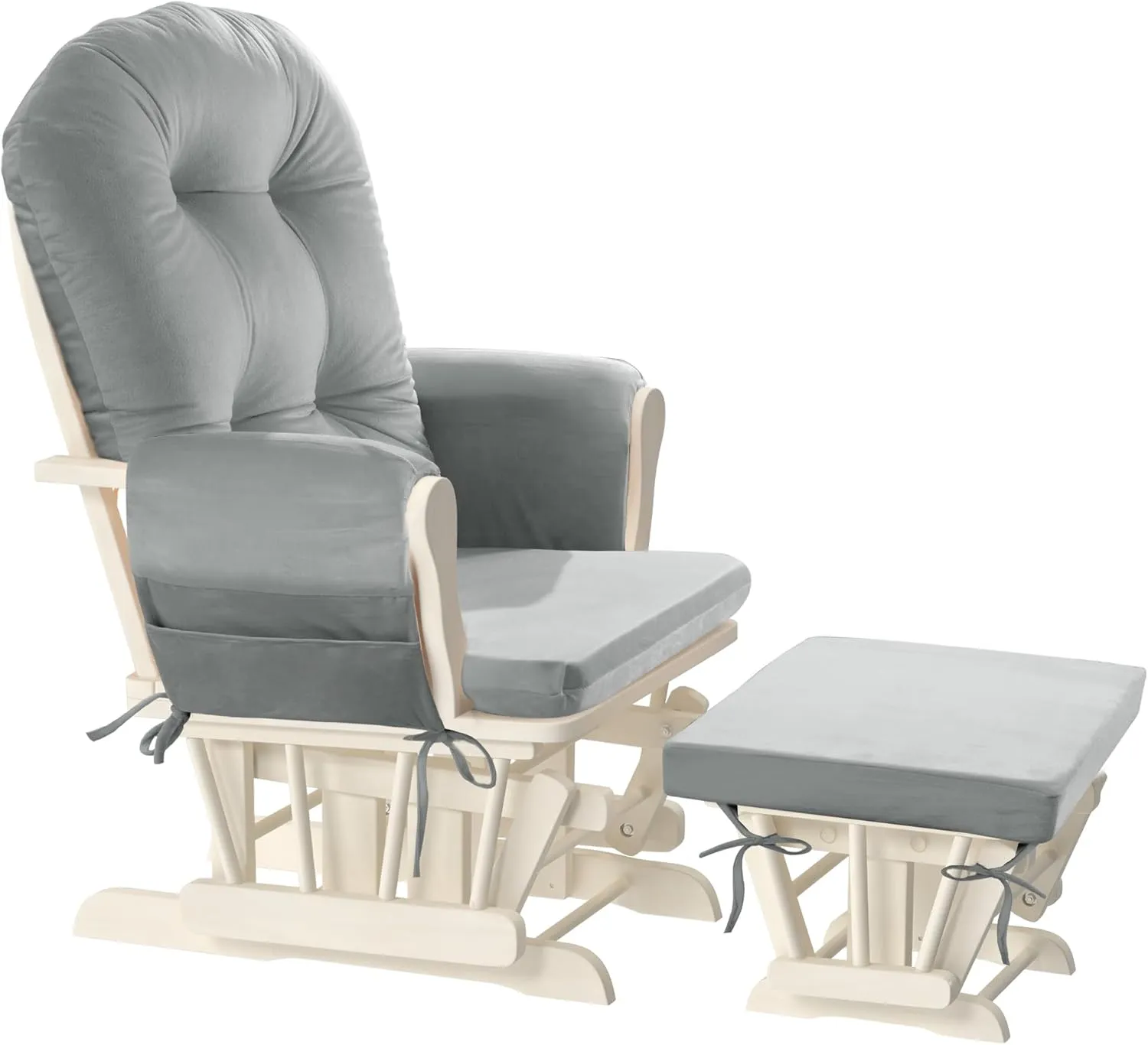 HOMBYS Glider Rocker Replacement Cushions 5 PCS with Storage Side Pocket, Velvet Fabric, Foam & Microfiber Filling, Non-Slip & Washable,Thickened & Supportive for Glider Rocking Chair-Light Grey