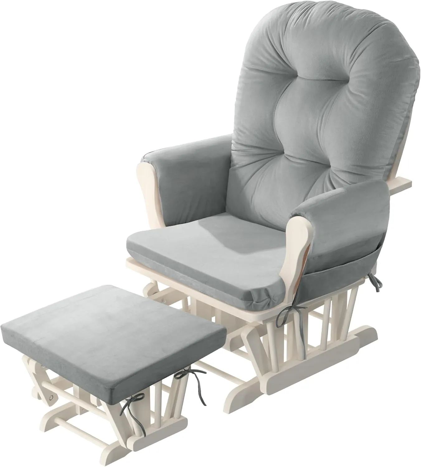 HOMBYS Glider Rocker Replacement Cushions 5 PCS with Storage Side Pocket, Velvet Fabric, Foam & Microfiber Filling, Non-Slip & Washable,Thickened & Supportive for Glider Rocking Chair-Light Grey