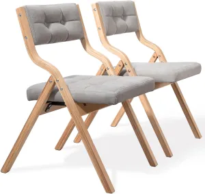 HOMEFUN Folding Chairs with Cushion, Wooden Padded Foldable Chair 2 Pack, Portable and Assembled Seat for Guests Kitchen Office Wedding and Party, Gray